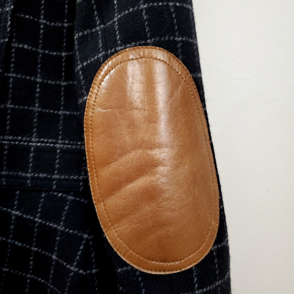 Smythe - Riding Jacket Wool Windowpane Pattern w/ Leather Elbow Patches - Size 4 - Picture 9 of 11